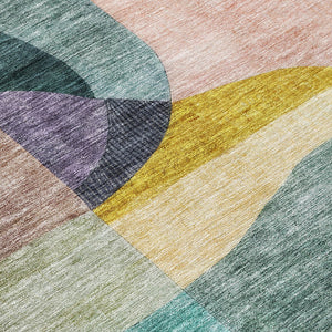 Homeroots 3' Vibrant Green, Purple, And Pink Abstract Washable Area Rug For Indoor And Outdoor Spaces 8' Round Polyester 604440