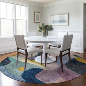 Homeroots 3' Vibrant Green, Purple, And Pink Abstract Washable Area Rug For Indoor And Outdoor Spaces 8' Round Polyester 604440