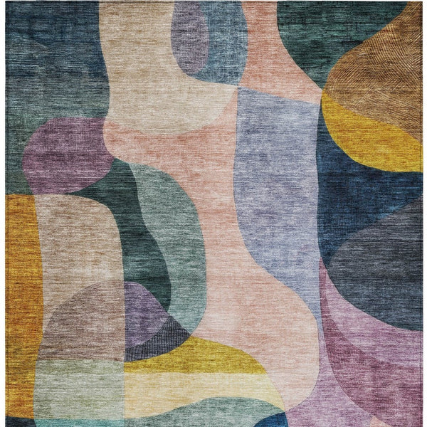 Homeroots 3' Vibrant Green, Purple, And Pink Abstract Washable Area Rug For Indoor And Outdoor Spaces 8' X 10' Polyester 604441