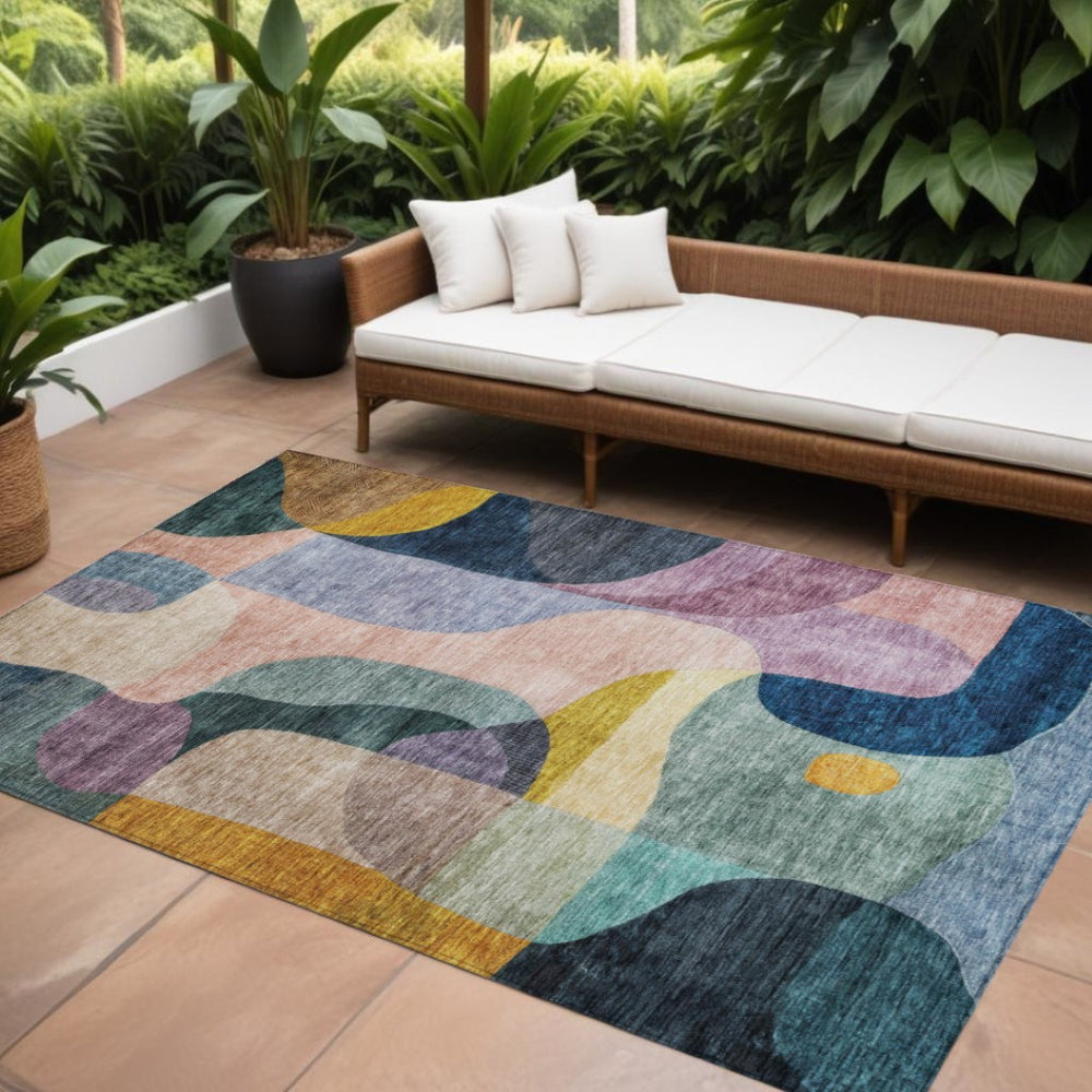 HomeRoots 5' Vibrant Abstract Area Rug for Indoor/Outdoor Use - Durable, Washable, Stylish, and Versatile! 8' X 10' 604441