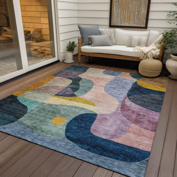 Homeroots 3' Vibrant Green, Purple, And Pink Abstract Washable Area Rug For Indoor And Outdoor Spaces 9' X 12' Polyester 604442