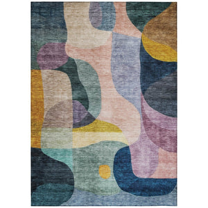 HomeRoots 9' X 12' Washable Abstract Area Rug in Green, Purple & Pink - Stylish Indoor/Outdoor Decor Accent 604442