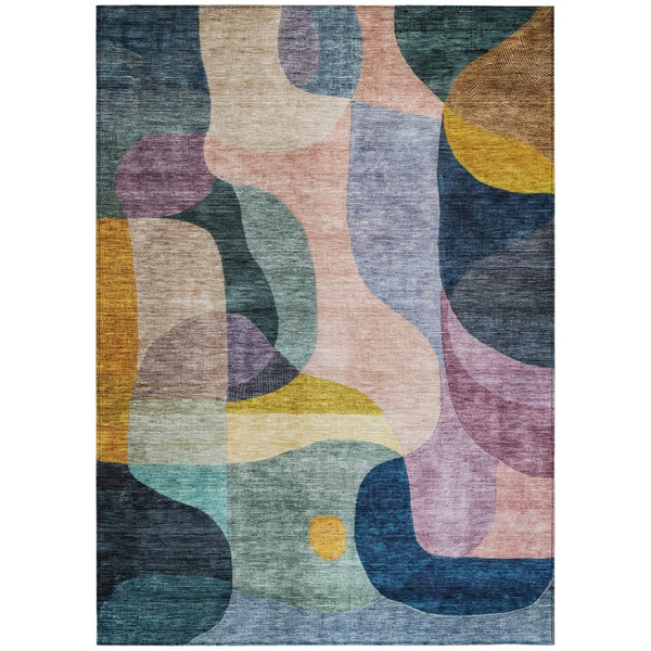 HomeRoots 9' X 12' Washable Abstract Area Rug in Green, Purple & Pink - Stylish Indoor/Outdoor Decor Accent 604442