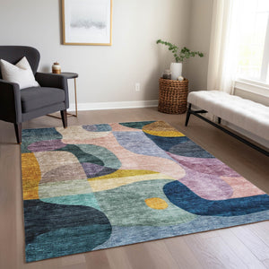 Homeroots 3' Vibrant Green, Purple, And Pink Abstract Washable Area Rug For Indoor And Outdoor Spaces 9' X 12' Polyester 604442