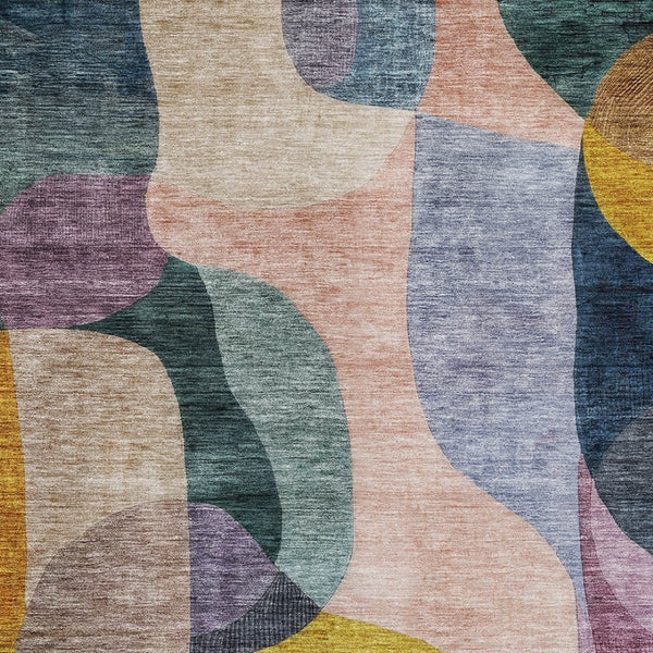 Homeroots 3' Vibrant Green, Purple, And Pink Abstract Washable Area Rug For Indoor And Outdoor Spaces 10' X 14' Polyester 604443