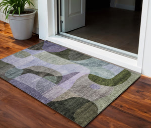 Homeroots 3' Vibrant Green, Purple, And Pink Abstract Washable Area Rug For Indoor And Outdoor Spaces 3' X 5' Polyester 604444