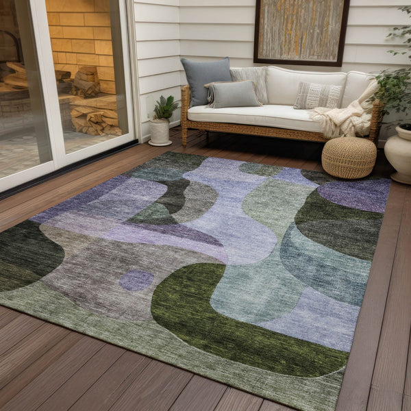 Homeroots 3' Vibrant Green, Purple, And Pink Abstract Washable Area Rug For Indoor And Outdoor Spaces 3' X 5' Polyester 604444