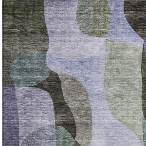 Homeroots 3' Vibrant Green, Purple, And Pink Abstract Washable Area Rug For Indoor And Outdoor Spaces 5' X 8' Polyester 604445