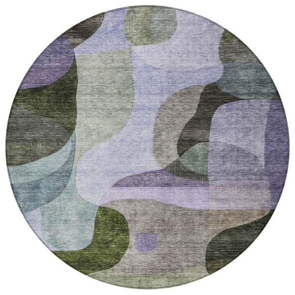 Homeroots 3' Vibrant Green, Purple, And Pink Abstract Washable Area Rug For Indoor And Outdoor Spaces 8' Round Polyester 604446