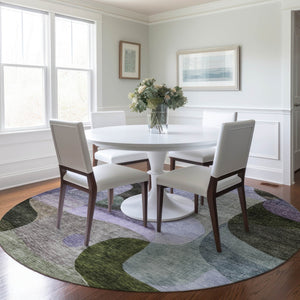 Homeroots 3' Vibrant Green, Purple, And Pink Abstract Washable Area Rug For Indoor And Outdoor Spaces 8' Round Polyester 604446