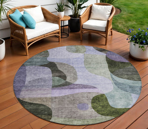 Homeroots 3' Vibrant Green, Purple, And Pink Abstract Washable Area Rug For Indoor And Outdoor Spaces 8' Round Polyester 604446