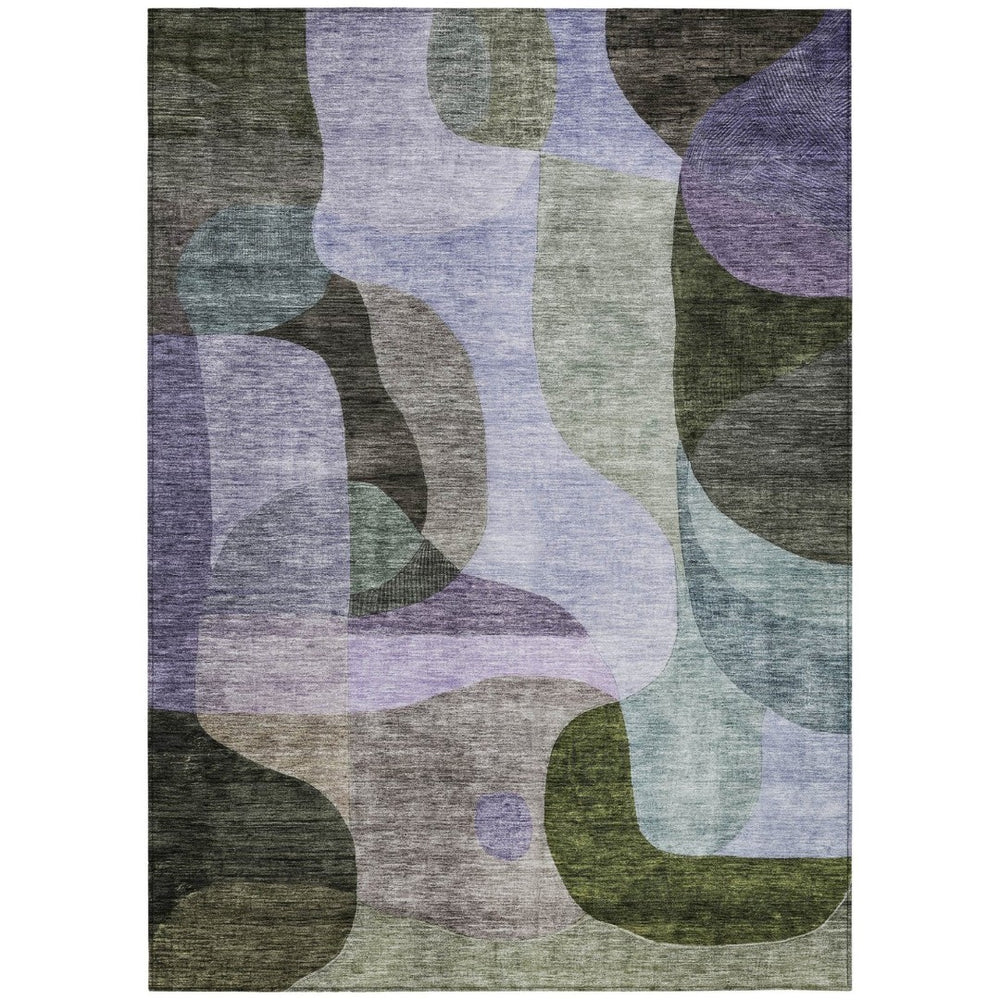 HomeRoots 5' Modern Abstract Area Rug in Olive Green, Purple & Charcoal – Durable, Washable Indoor/Outdoor Style 8' X 10' 604447