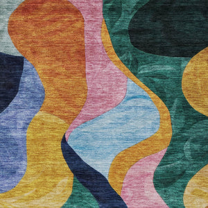 Homeroots 3' Abstract Washable Indoor Outdoor Area Rug In Green, Orange, And Pink – Stylish & Durable Decor 3' X 5' Polyester 604450