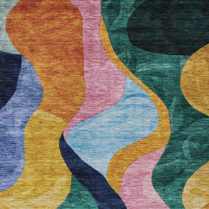 Homeroots 3' Abstract Washable Indoor Outdoor Area Rug In Green, Orange, And Pink – Stylish & Durable Decor 5' X 8' Polyester 604451