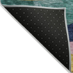 Homeroots 3' Abstract Washable Indoor Outdoor Area Rug In Green, Orange, And Pink – Stylish & Durable Decor 8' Round Polyester 604452