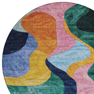 Homeroots 3' Abstract Washable Indoor Outdoor Area Rug In Green, Orange, And Pink – Stylish & Durable Decor 8' Round Polyester 604452