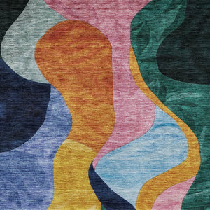 Homeroots 3' Abstract Washable Indoor Outdoor Area Rug In Green, Orange, And Pink – Stylish & Durable Decor 8' X 10' Polyester 604453