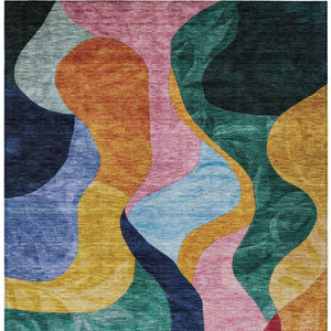 Homeroots 3' Abstract Washable Indoor Outdoor Area Rug In Green, Orange, And Pink – Stylish & Durable Decor 9' X 12' Polyester 604454
