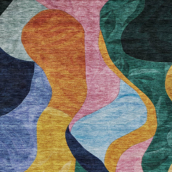 Homeroots 3' Abstract Washable Indoor Outdoor Area Rug In Green, Orange, And Pink – Stylish & Durable Decor 9' X 12' Polyester 604454