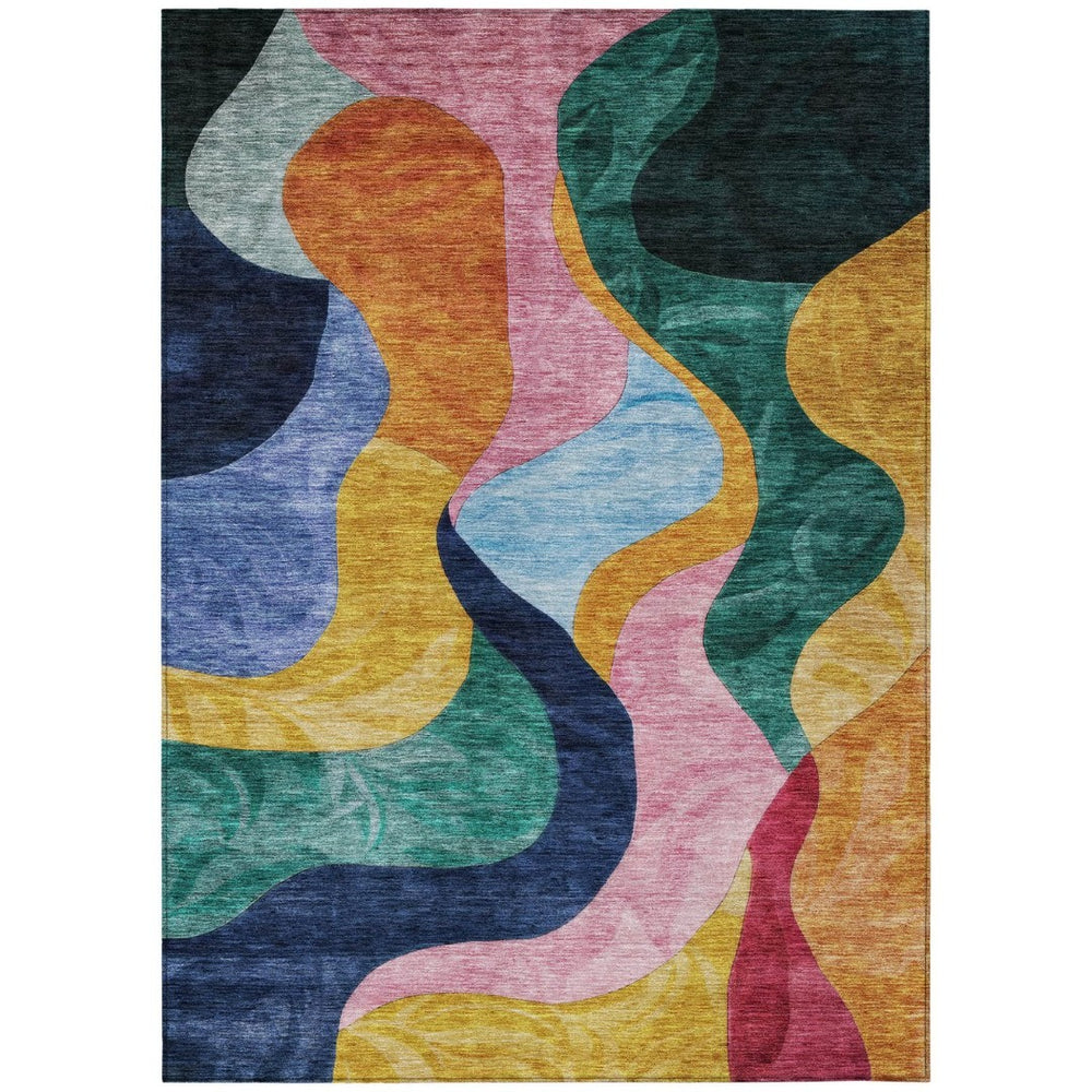 HomeRoots 5' Vibrant Abstract Washable Indoor Outdoor Area Rug in Green, Orange & Pink – Easy Care & Durable 10' X 14' 604455
