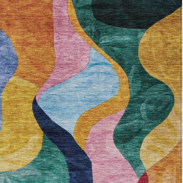 Homeroots 3' Abstract Washable Indoor Outdoor Area Rug In Green, Orange, And Pink – Stylish & Durable Decor 10' X 14' Polyester 604455
