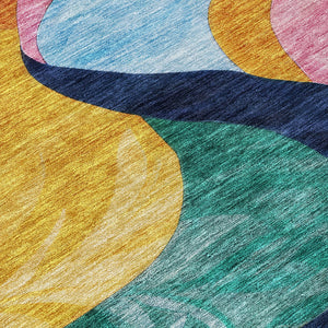 Homeroots 3' Abstract Washable Indoor Outdoor Area Rug In Green, Orange, And Pink – Stylish & Durable Decor 10' X 14' Polyester 604455