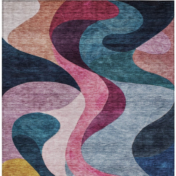 Homeroots 3' Abstract Washable Indoor Outdoor Area Rug In Green, Pink, And Gray – Durable, Stylish, Versatile 3' X 5' Polyester 604456