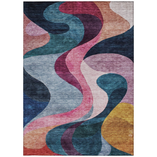 Homeroots 3' Abstract Washable Indoor Outdoor Area Rug In Green, Pink, And Gray – Durable, Stylish, Versatile 5' X 8' Polyester 604457