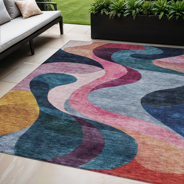 Homeroots 3' Abstract Washable Indoor Outdoor Area Rug In Green, Pink, And Gray – Durable, Stylish, Versatile 5' X 8' Polyester 604457
