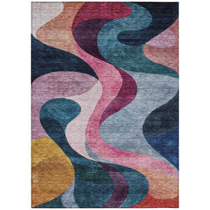 HomeRoots 5' Vibrant Abstract Indoor Outdoor Area Rug in Green, Pink & Teal Blue - Washable, Durable Design! 5' X 8' 604457
