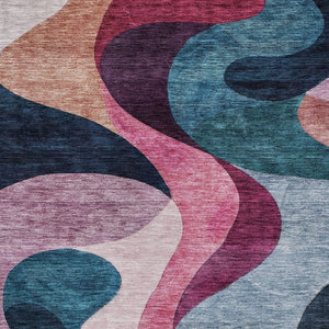 Homeroots 3' Abstract Washable Indoor Outdoor Area Rug In Green, Pink, And Gray – Durable, Stylish, Versatile 5' X 8' Polyester 604457