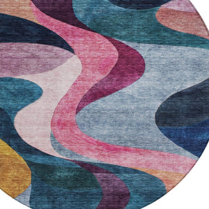 Homeroots 3' Abstract Washable Indoor Outdoor Area Rug In Green, Pink, And Gray – Durable, Stylish, Versatile 8' Round Polyester 604458
