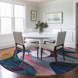 Homeroots 3' Abstract Washable Indoor Outdoor Area Rug In Green, Pink, And Gray – Durable, Stylish, Versatile 8' Round Polyester 604458