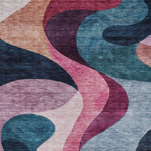 Homeroots 3' Abstract Washable Indoor Outdoor Area Rug In Green, Pink, And Gray – Durable, Stylish, Versatile 8' X 10' Polyester 604459