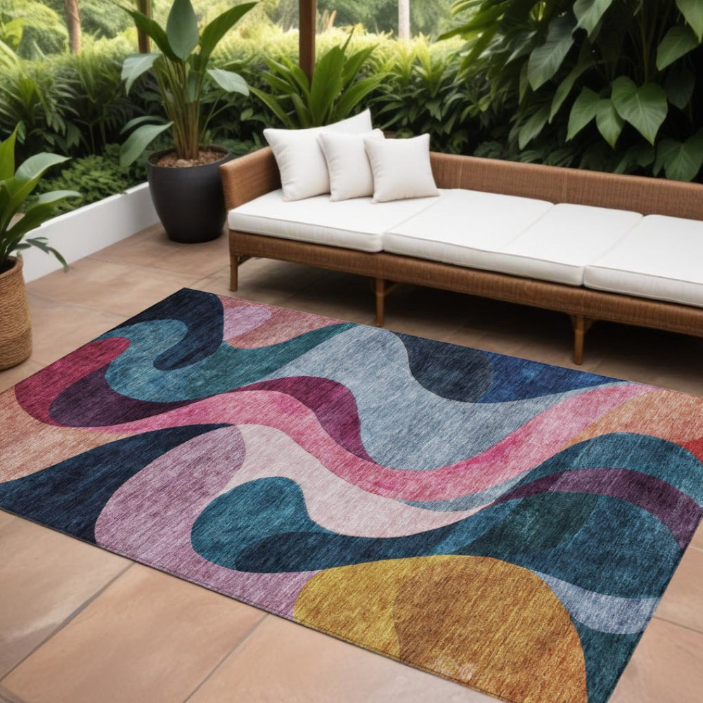 HomeRoots 9' Vibrant Abstract Washable Area Rug in Green, Pink & Teal Blue – Perfect for Indoor & Outdoor Use 604460