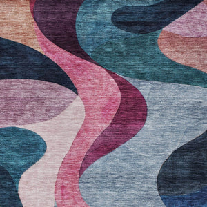 Homeroots 3' Abstract Washable Indoor Outdoor Area Rug In Green, Pink, And Gray – Durable, Stylish, Versatile 9' X 12' Polyester 604460