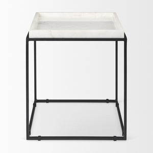 HomeRoots 20" Marble Top End Table with Black Metal Frame – Modern Geometric Accent for Living Spaces 604462