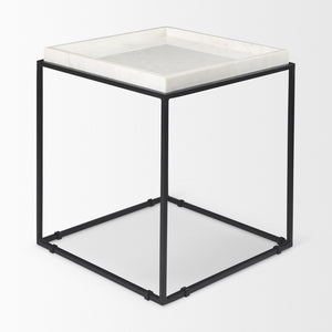 HomeRoots 20" Marble Top End Table with Black Metal Frame – Modern Geometric Accent for Living Spaces 604462