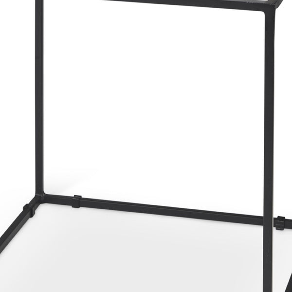 HomeRoots 20" Marble Top End Table with Black Metal Frame – Modern Geometric Accent for Living Spaces 604462
