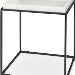 HomeRoots 20" Marble Top End Table with Black Metal Frame – Modern Geometric Accent for Living Spaces 604462
