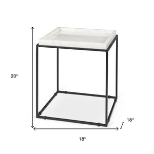 HomeRoots 20" Marble Top End Table with Black Metal Frame – Modern Geometric Accent for Living Spaces 604462