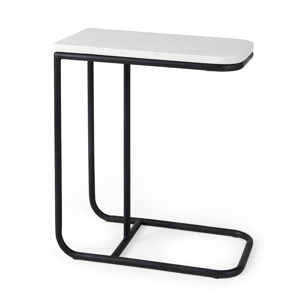 HomeRoots 23" Elegant Black and White Marble C Table - Modern Metal End Table for Small Spaces and Style 604464