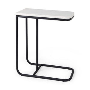 HomeRoots 23" Elegant Black and White Marble C Table - Modern Metal End Table for Small Spaces and Style 604464