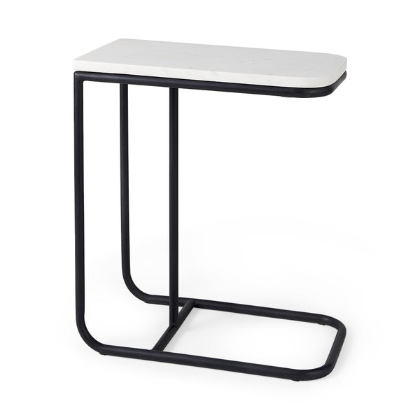 HomeRoots 23" Elegant Black and White Marble C Table - Modern Metal End Table for Small Spaces and Style 604464