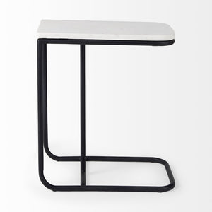 HomeRoots 23" Elegant Black and White Marble C Table - Modern Metal End Table for Small Spaces and Style 604464