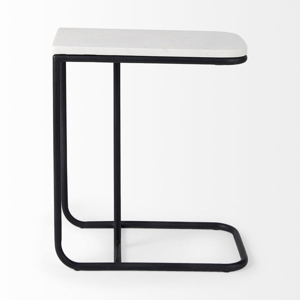 HomeRoots 23" Elegant Black and White Marble C Table - Modern Metal End Table for Small Spaces and Style 604464
