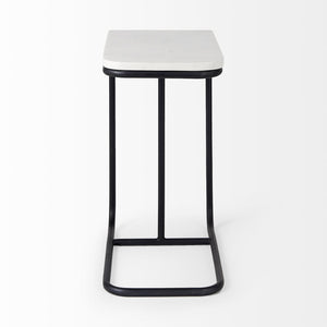 HomeRoots 23" Elegant Black and White Marble C Table - Modern Metal End Table for Small Spaces and Style 604464