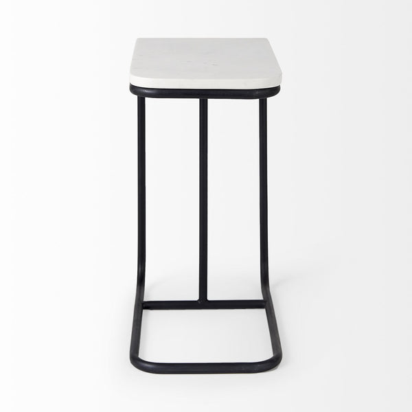 HomeRoots 23" Elegant Black and White Marble C Table - Modern Metal End Table for Small Spaces and Style 604464