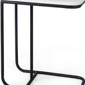 HomeRoots 23" Elegant Black and White Marble C Table - Modern Metal End Table for Small Spaces and Style 604464