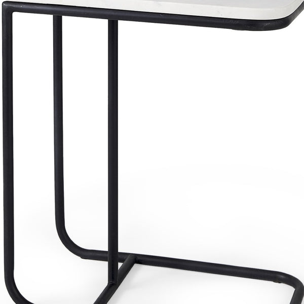HomeRoots 23" Elegant Black and White Marble C Table - Modern Metal End Table for Small Spaces and Style 604464